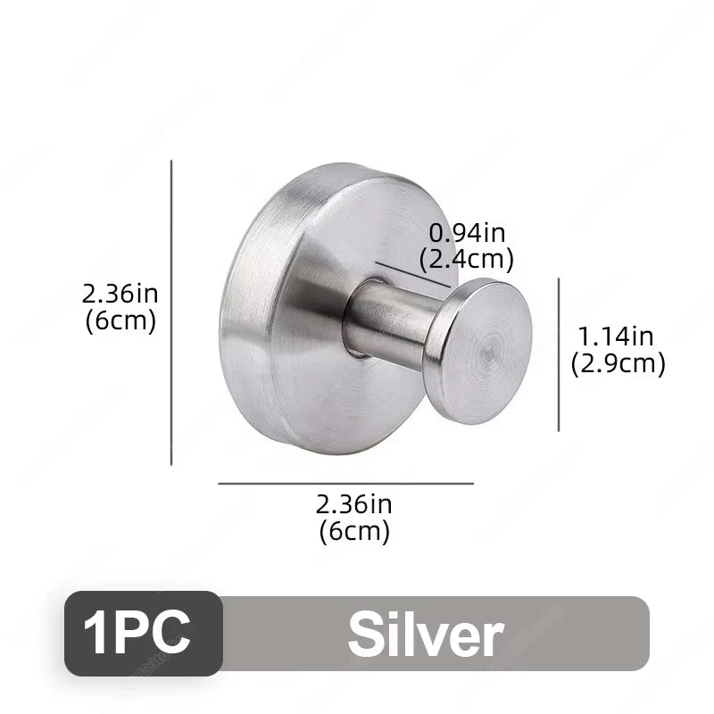 Stainless Steel Bathroom Suction Cup Hooks - Reusable Wall-Mounted Towel and Bathrobe Holders with Strong Adhesion (Set of 1/4)