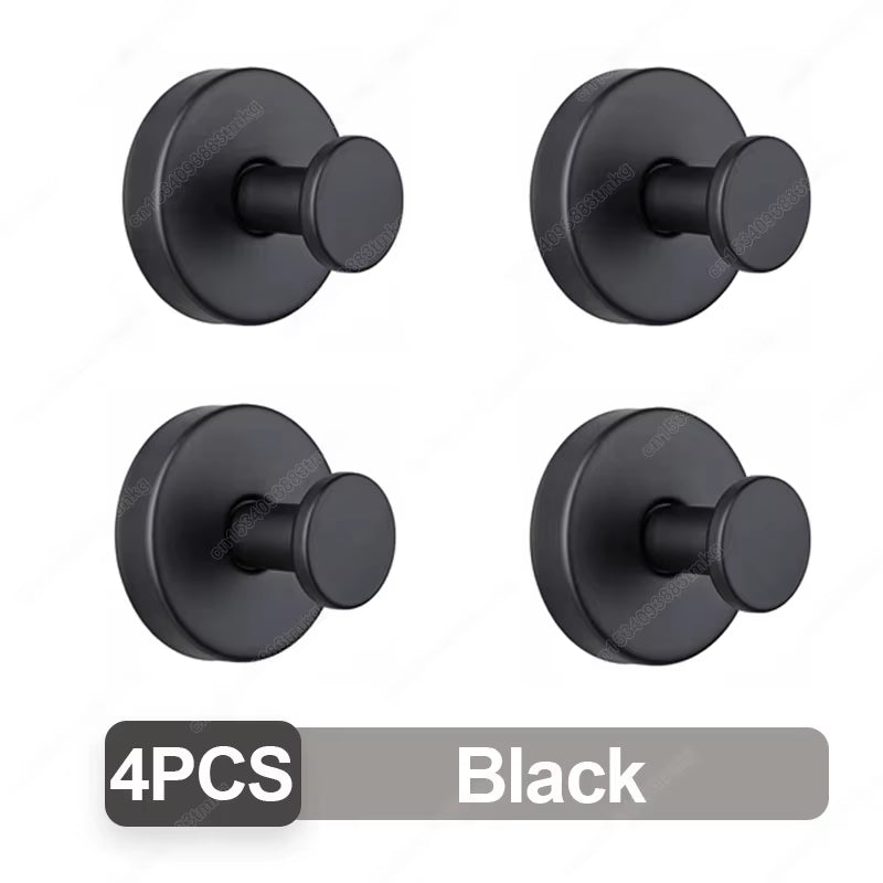 Stainless Steel Bathroom Suction Cup Hooks - Reusable Wall-Mounted Towel and Bathrobe Holders with Strong Adhesion (Set of 1/4)