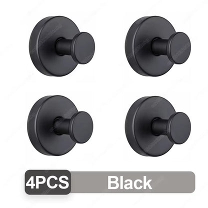 Stainless Steel Bathroom Suction Cup Hooks - Reusable Wall-Mounted Towel and Bathrobe Holders with Strong Adhesion (Set of 1/4)