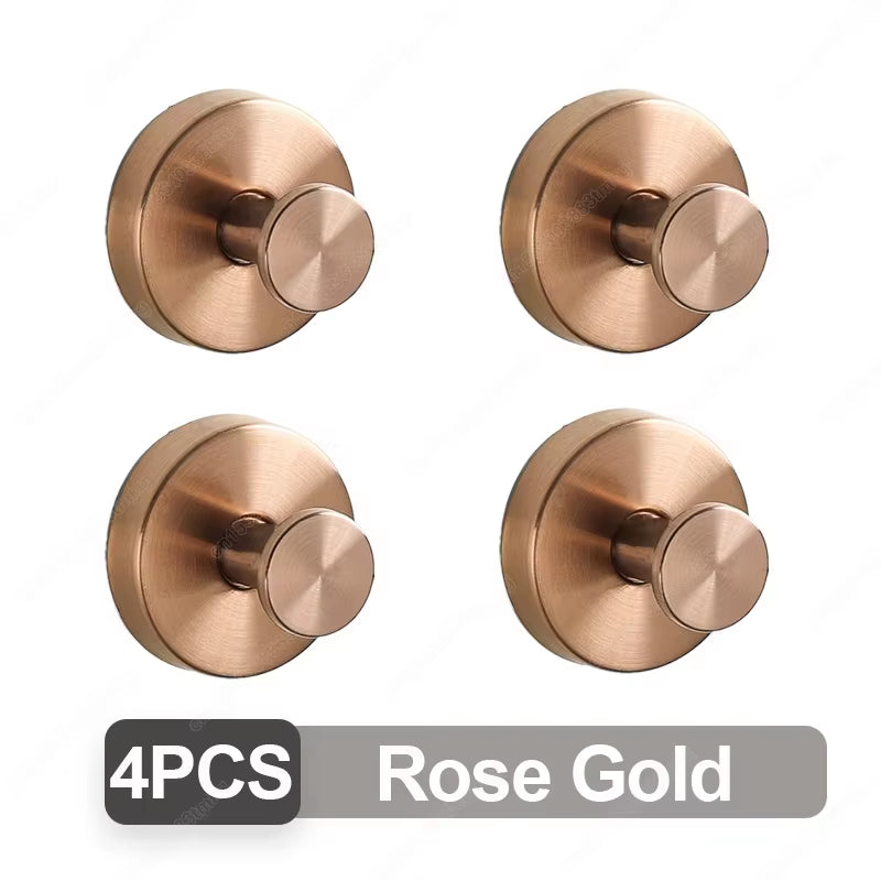 Stainless Steel Bathroom Suction Cup Hooks - Reusable Wall-Mounted Towel and Bathrobe Holders with Strong Adhesion (Set of 1/4)