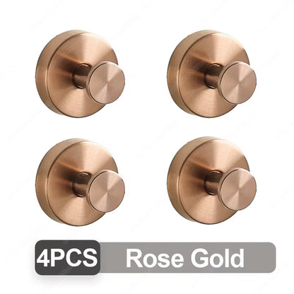 Stainless Steel Bathroom Suction Cup Hooks - Reusable Wall-Mounted Towel and Bathrobe Holders with Strong Adhesion (Set of 1/4)