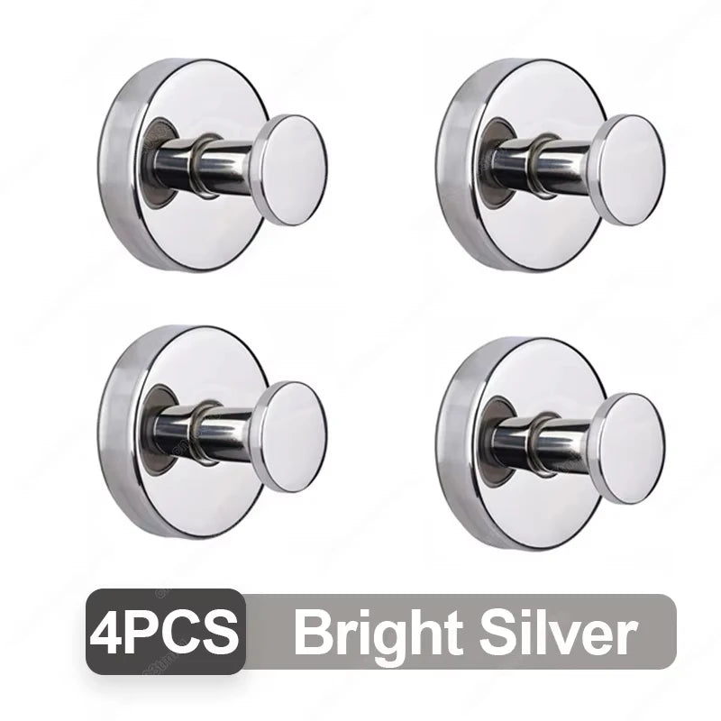 Stainless Steel Bathroom Suction Cup Hooks - Reusable Wall-Mounted Towel and Bathrobe Holders with Strong Adhesion (Set of 1/4)